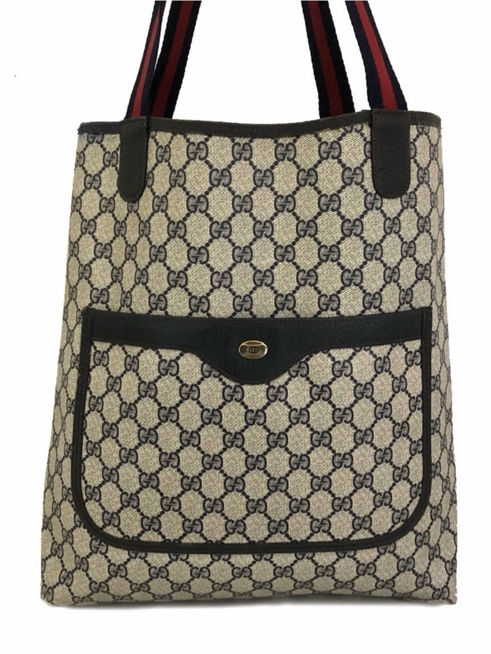 Vintage Gucci Sherry Line Navy Tote with Canvas Straps Accessories Collection